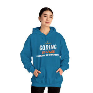 "Coding Because Therapy is Expensive" Unisex Heavy Blend™ Hooded Sweatshirt