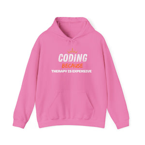 "Coding Because Therapy is Expensive" Unisex Heavy Blend™ Hooded Sweatshirt