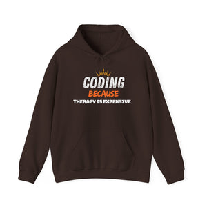 "Coding Because Therapy is Expensive" Unisex Heavy Blend™ Hooded Sweatshirt