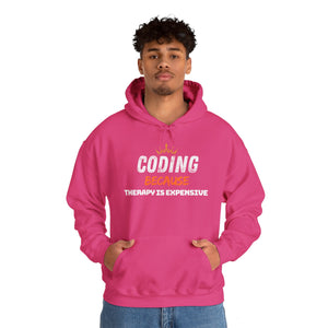 "Coding Because Therapy is Expensive" Unisex Heavy Blend™ Hooded Sweatshirt