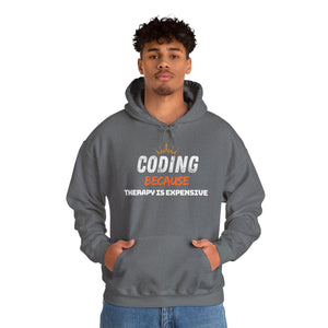 "Coding Because Therapy is Expensive" Unisex Heavy Blend™ Hooded Sweatshirt