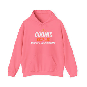 "Coding Because Therapy is Expensive" Unisex Heavy Blend™ Hooded Sweatshirt