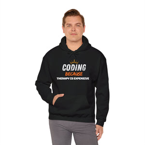 "Coding Because Therapy is Expensive" Unisex Heavy Blend™ Hooded Sweatshirt