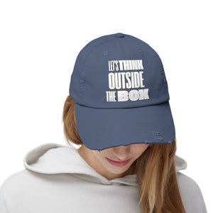 "Think Outside The Box" Unisex Distressed Cap