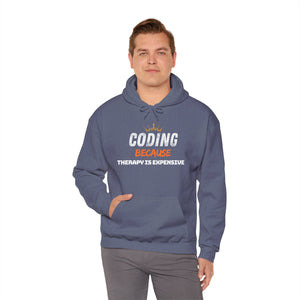 "Coding Because Therapy is Expensive" Unisex Heavy Blend™ Hooded Sweatshirt