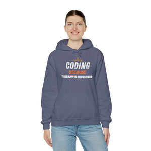 "Coding Because Therapy is Expensive" Unisex Heavy Blend™ Hooded Sweatshirt