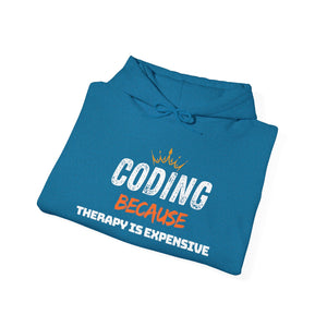 "Coding Because Therapy is Expensive" Unisex Heavy Blend™ Hooded Sweatshirt