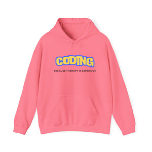 "Coding Because Therapy is Expensive" Unisex Heavy Blend™ Hooded Sweatshirt