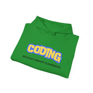 "Coding Because Therapy is Expensive" Unisex Heavy Blend™ Hooded Sweatshirt