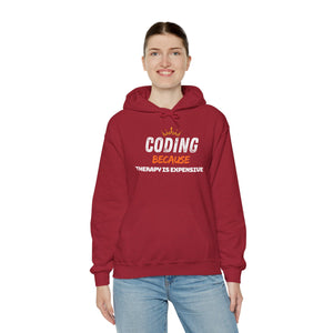 "Coding Because Therapy is Expensive" Unisex Heavy Blend™ Hooded Sweatshirt