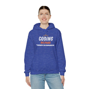 "Coding Because Therapy is Expensive" Unisex Heavy Blend™ Hooded Sweatshirt