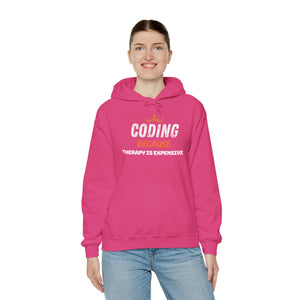 "Coding Because Therapy is Expensive" Unisex Heavy Blend™ Hooded Sweatshirt