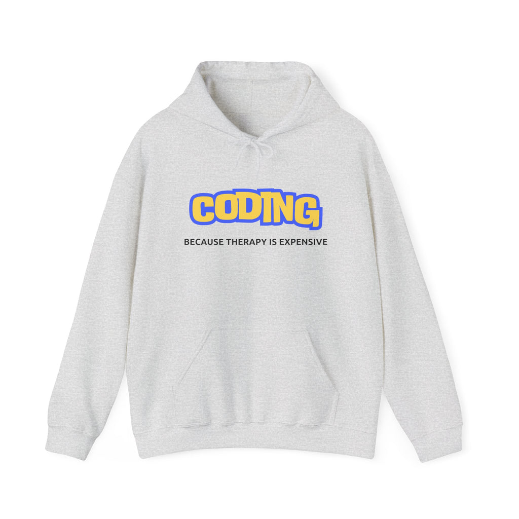 "Coding Because Therapy is Expensive" Unisex Heavy Blend™ Hooded Sweatshirt