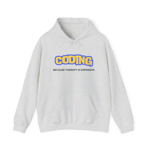 "Coding Because Therapy is Expensive" Unisex Heavy Blend™ Hooded Sweatshirt