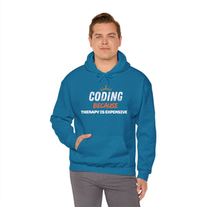 "Coding Because Therapy is Expensive" Unisex Heavy Blend™ Hooded Sweatshirt