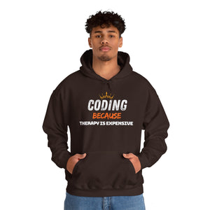 "Coding Because Therapy is Expensive" Unisex Heavy Blend™ Hooded Sweatshirt