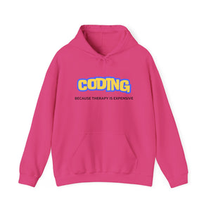 "Coding Because Therapy is Expensive" Unisex Heavy Blend™ Hooded Sweatshirt