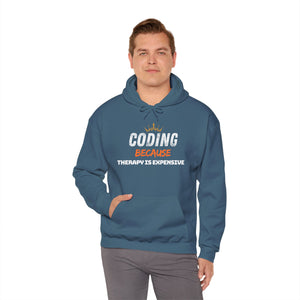 "Coding Because Therapy is Expensive" Unisex Heavy Blend™ Hooded Sweatshirt