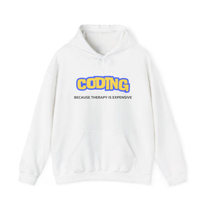 "Coding Because Therapy is Expensive" Unisex Heavy Blend™ Hooded Sweatshirt